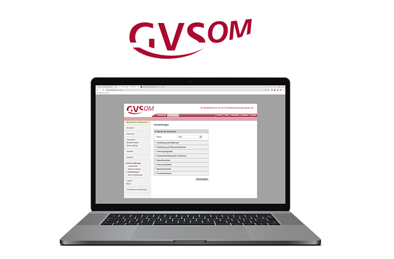 GVS-Ordemanager Logo und Laptop der die Webseite offen hat